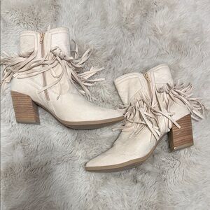 Fringe Ankle Boots - Cream